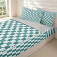 thumbnail image 3 of Manfei Classic Checkered Zipper Full Size Comforter Sets with Fitted Sheet and 2 Pillowcases,Retro Stripes Zipper Bedding Set,Teal Green,Light Gray Reversible,4pcs, 3 of 8