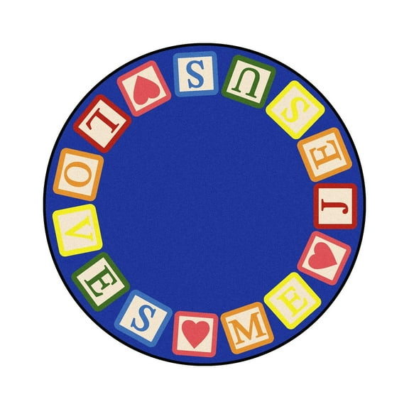 Blocks of Love 7'7" Round area rug in color Multi