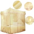 thumbnail image 4 of Luxury Princess 3 Side Openings Post Bed Curtain Canopy Netting Mosquito Net Bedding (Yellow S), 4 of 4