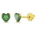 thumbnail image 1 of 14k Yellow Gold Girls Simulated Emerald Birthstone Heart Screw Back Earring, 1 of 6