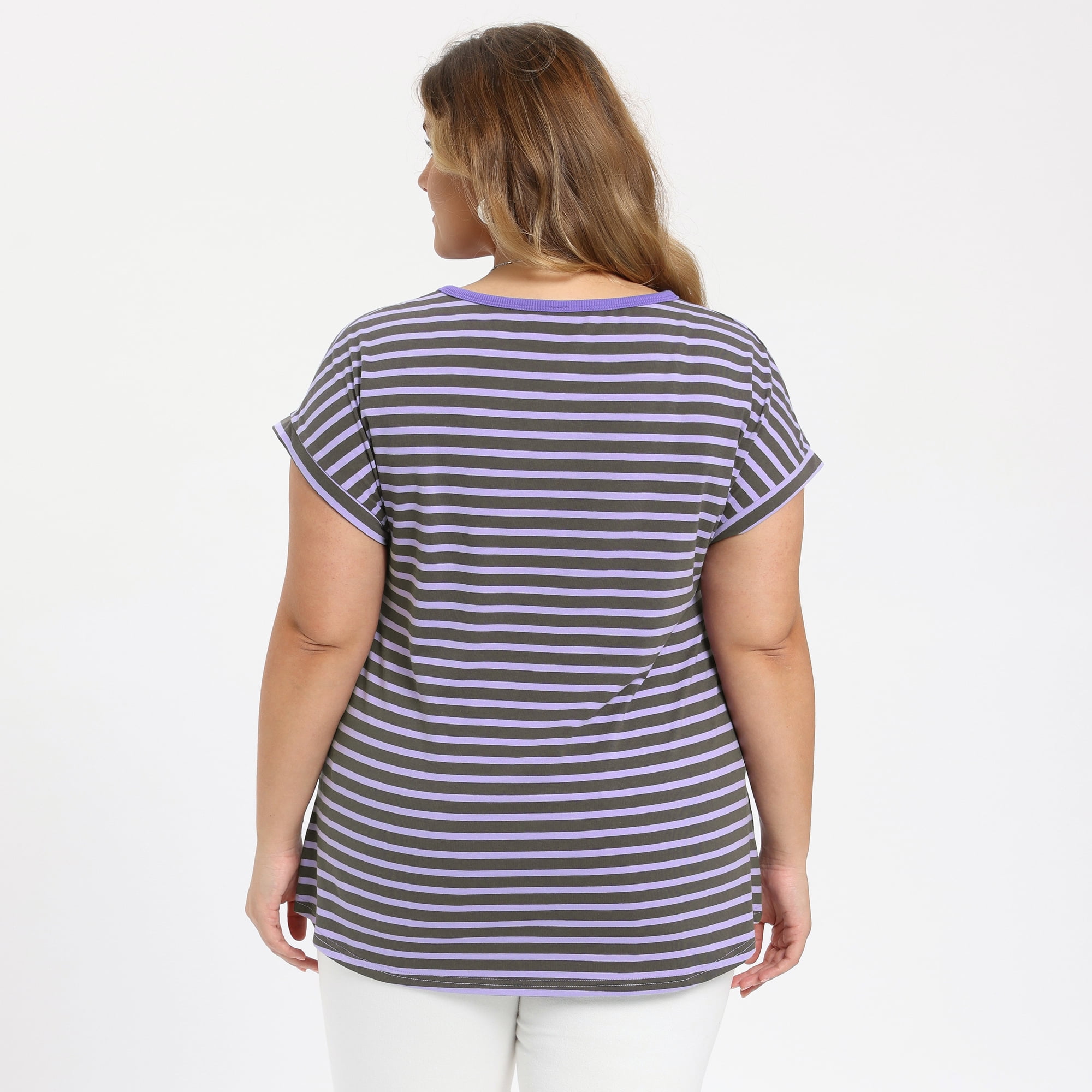 DARING DIVA Women's Plus Striped Raglan Sleeve Crew Neck T-Shirts Blouses 4X Purple