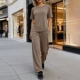 thumbnail image 6 of Cutuoiiu Women Solid Color Oversized Short Sleeve Top and Wide Leg Pants Set Casual Two Piece Outfit Gifts, 6 of 8