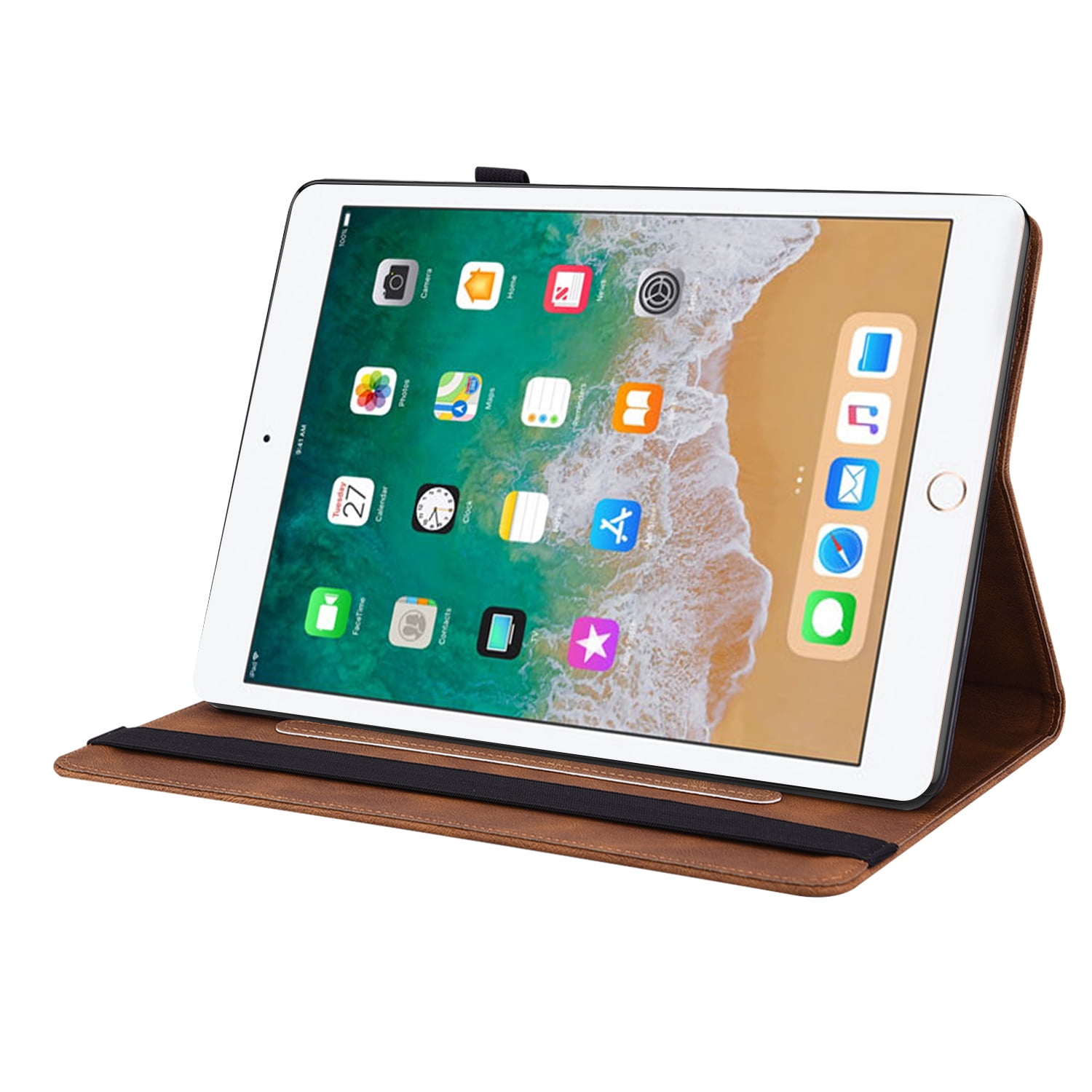 iPad 9.7 Case 2018/2017, iPad Air 1 2 Case, Allytech Butterfly Embossed Shock Absorption Kickstand Pencil Holder Auto Sleep Wake Slim Cover Case for Apple iPad 6th 5th Generation, Brown