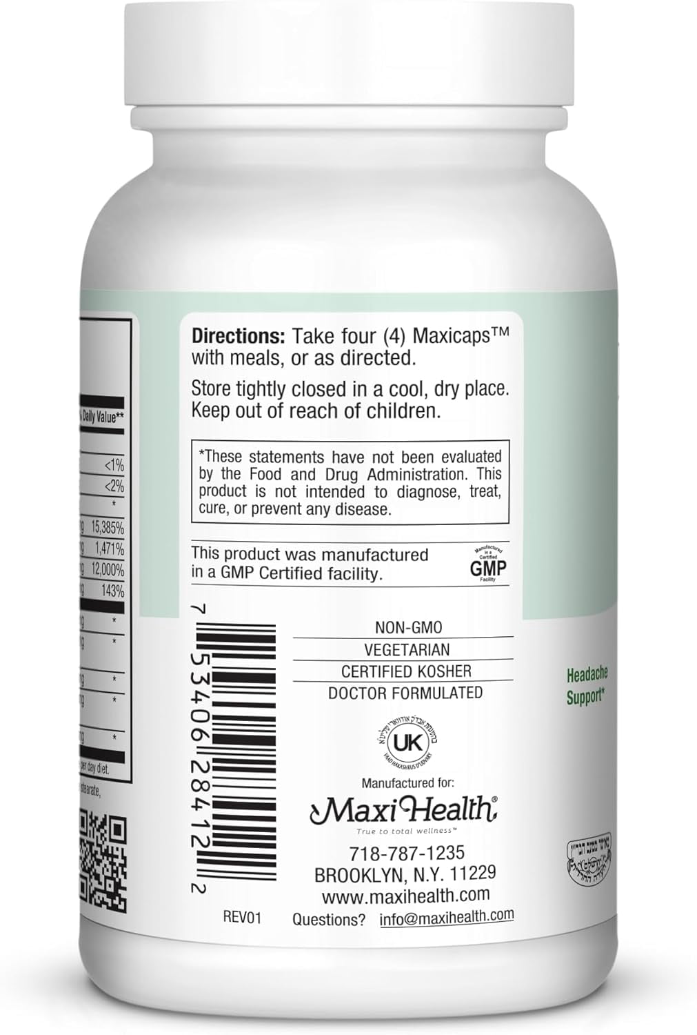 Maxi Health Migraine Max – Migraine & Headache Support with Feverfew, Magnesium & CoQ10 – 120 Capsules