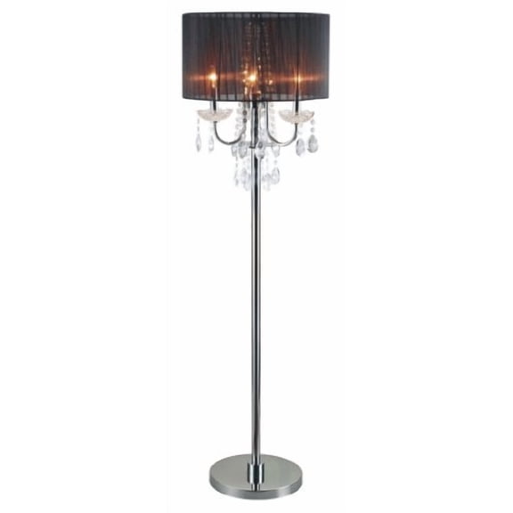 Sh Lighting Elegant Crystal Inspired Multi-Light Floor Lamp - Features 3-Bulb Light & Convenient Foot Switch - 62.5" Tall Perfect for Living Room, Bedroom, or Home Office - Black & Chrome