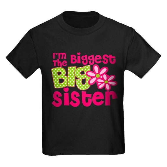 CafePress - Biggest Sister Pink Green2 T Shirt - Dark T-Shirt Kids XS-XL