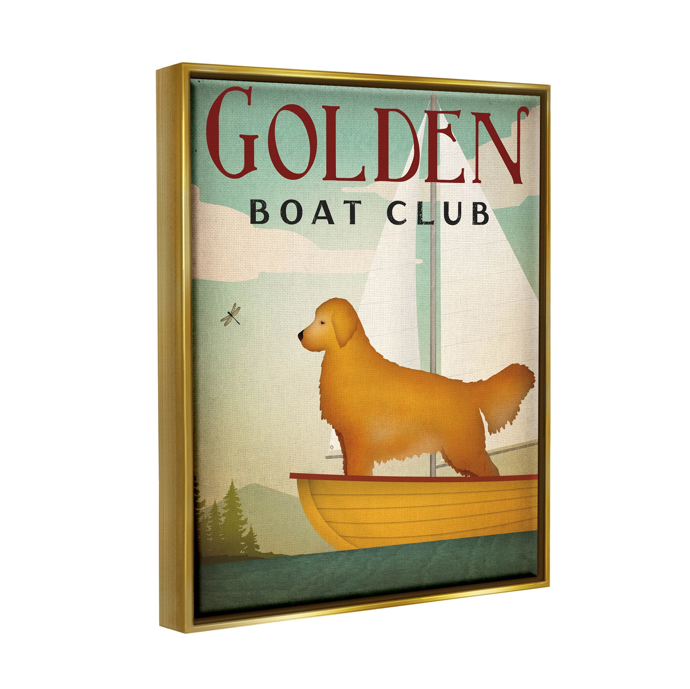 Stupell Industries Boat Club Dog Sailing Graphic Art Metallic Gold Floating Framed Canvas Print Wall Art, Design by Ryan Fowler
