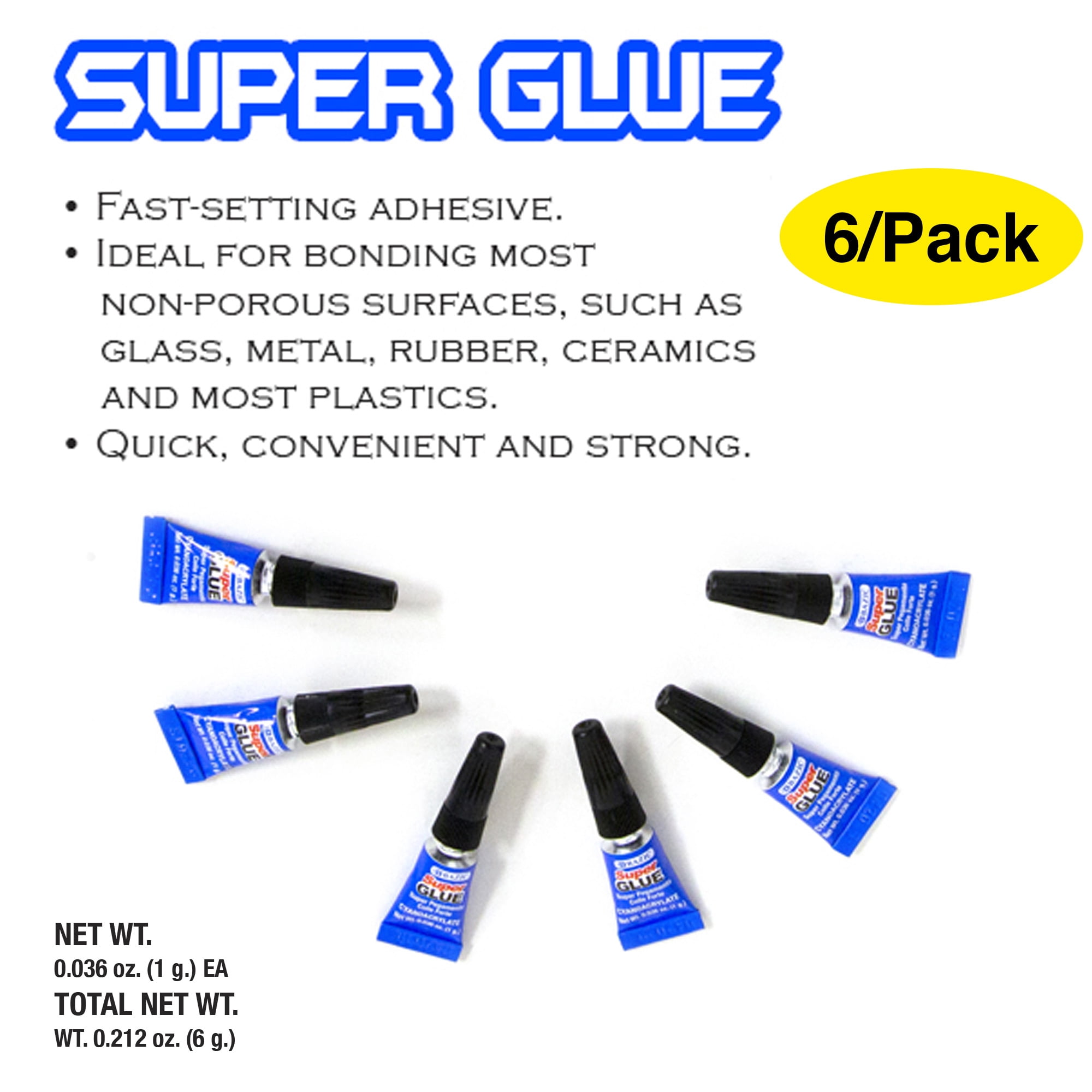 BAZIC Single Use Super Glue 1g/0.036 Oz, Clear Adhesive (6/Pack), 24-Packs