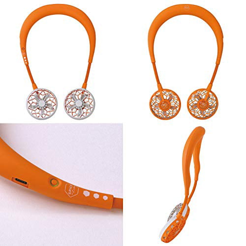 SPICE OF LIFE Portable Fan WFan Double Fan Hands-Free ver.2.0 Orange Neck  Hook USB Rechargeable Air Volume 3 Stages Angle Adjustable Mask Moisture