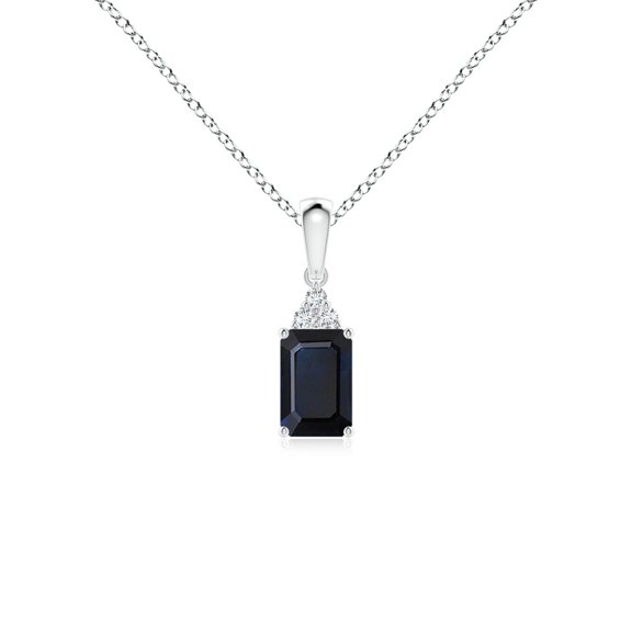 ANGARA Natural Blue Sapphire Pendant with Diamond Trio in 925 Sterling Silver for Women (Size-6x4mm) | September Birthstone, Anniversary, Jewelry Gift for Women | Natural Blue Sapphire Necklace