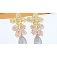 thumbnail image 3 of Statement Multi Tone Gold Plated CZ Long Leaf Drop Earrings for Brides Wedding, 3 of 9