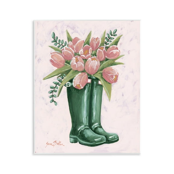 Stupell Industries Pink Tulips in Boots Floral Painting Unframed Art Print Wall Art, 11 x 14