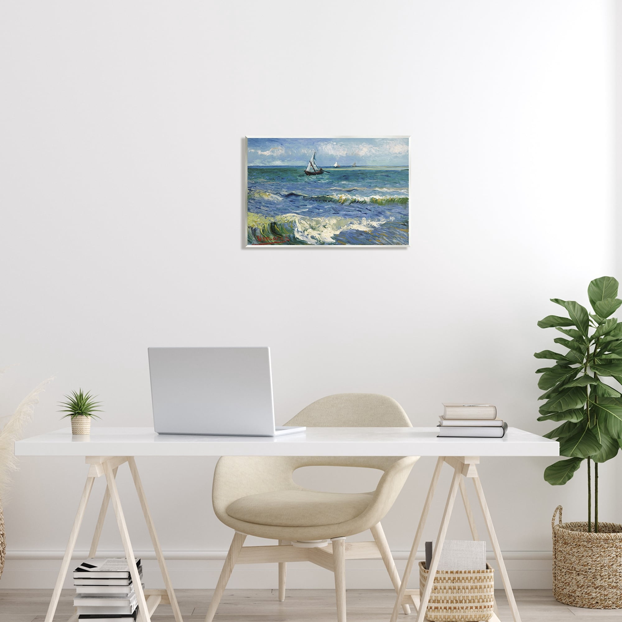 Stupell Industries The Sea at Les Saintes-Maries-de-la-Mer Vincent van Gogh Painting Painting Unframed Art Print Wall Art, Design by one1000paintings