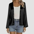 thumbnail image 6 of yoeyez Women Silk Satin Cardigan Lightweight Open Front Drape Cover Up Casual Soft Comfy Cropped Shrugs Cardigans Black,S, 6 of 7