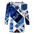 thumbnail image 3 of HLKJKLS Long Sleeve Shirts For Women Spring Print 3/4 Sleeve Round Neck Loose T Shirt Polyester Spandex Casual Fashion Blue S-3Xl, 3 of 7