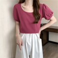 thumbnail image 2 of Annhoo Tops for Women Puff Short Sleeve Crew Neck Summer T-Shirt Basic Solid Color Casual Blouses, 2 of 3