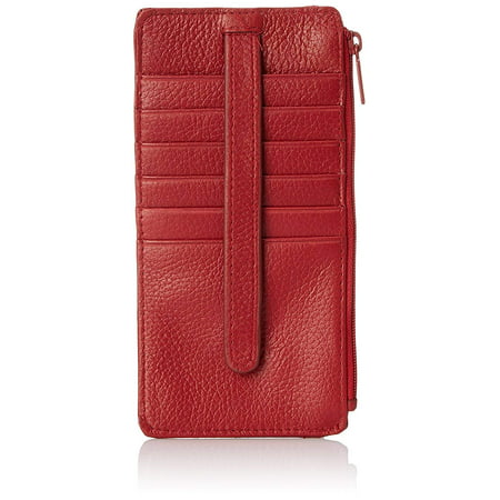 Buxton Womens Leather 3 in 1 Thin Credit Card Case Wallet/Change Purse/Id Holder (Red-RFID