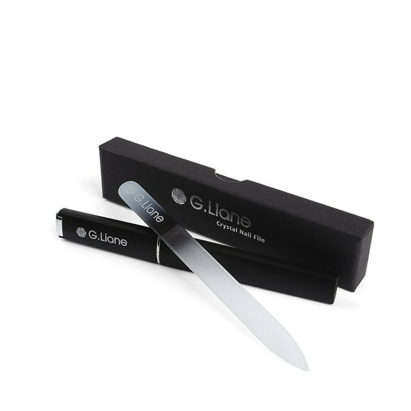 G.Liane Lima de uñas de cristal profesional de doble cara grabada con cristal para decoración de uñas y cuidado de uñas, alternativa a las limas de uñas de metal, limas y pulidores (negro arco iris)
