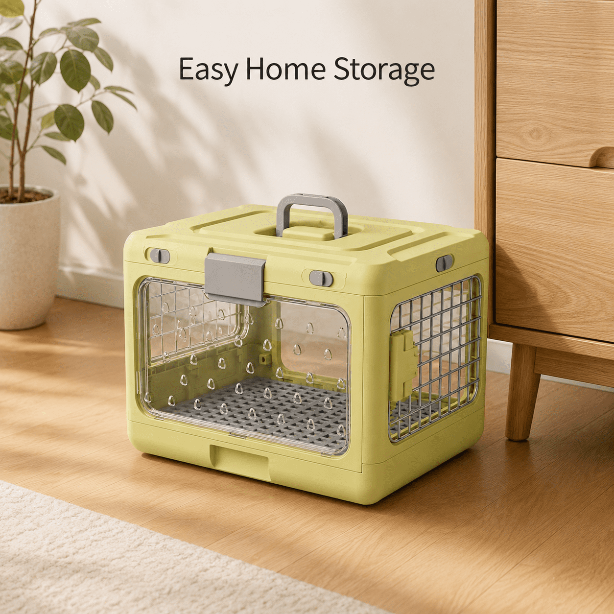 Collapsible Hard-Sided Pet Carrier, Portable 20" Travel Kennel for Small Dogs & Cats, Durable PP Material with Comfort Grip Handle and Secure Locking Gate, Matcha Sage