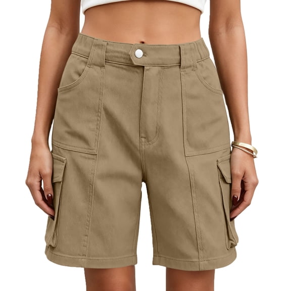 Husipze Hiking Cargo Shorts for Women Multi-Pocket Lightweight Relaxed Fit Casual Bermuda Shorts for Golf Travel Outdoor Khaki M