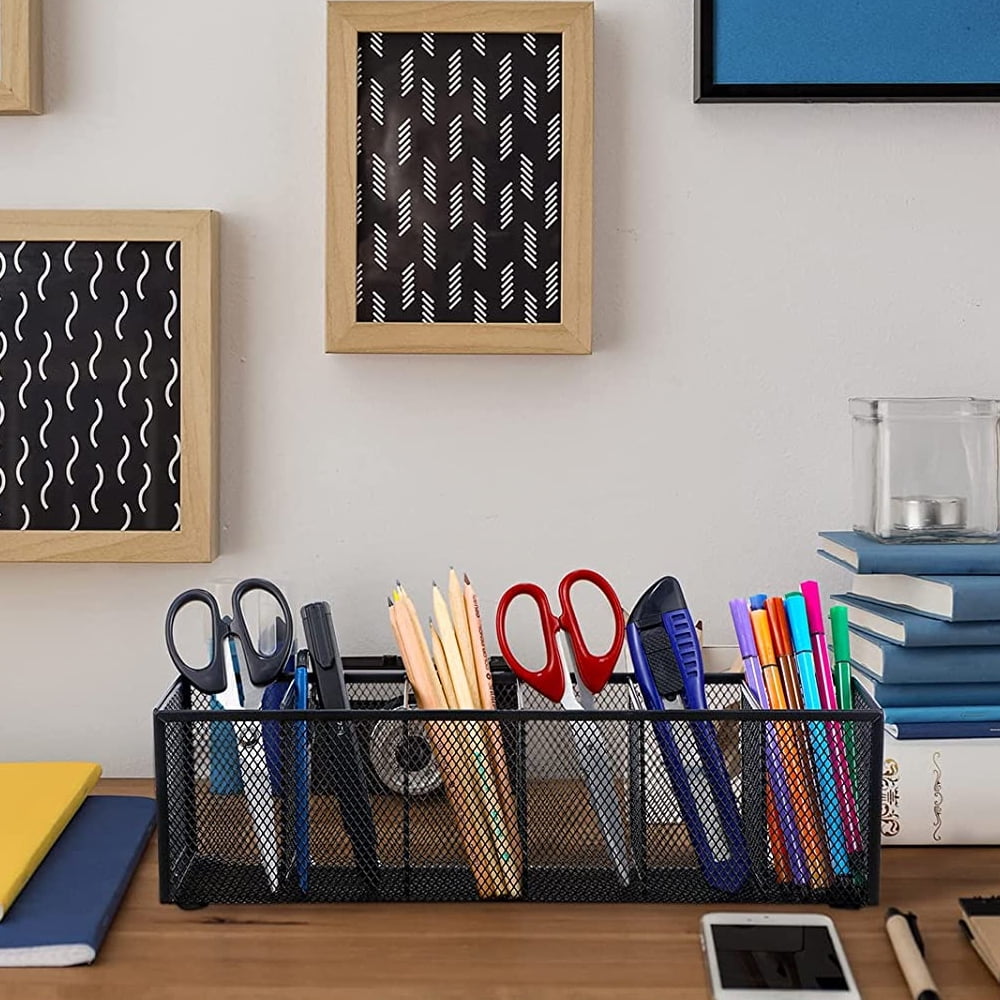 Pencil Holder, Black Mesh Pen Organizer Storage Basket, Cubicle Desk, Makeup Brush Holders, Offices, 34*9.5*8cm