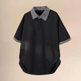 thumbnail image 2 of IWRICH Men's Plus Size Baggy Plaid Printed Polo Shirt Short Sleeve Patchwork Loose Fit T Shirts Button up Casual Trendy Tees Black XL, 2 of 4