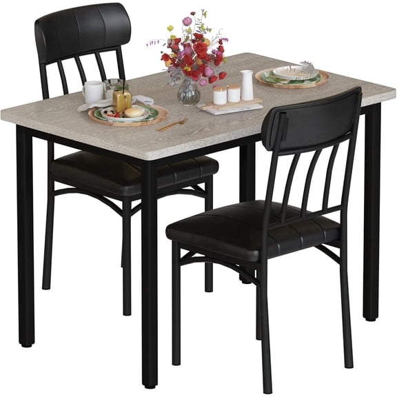MOOSENG 3-Piece Dining Table Set for 2, Modern Style Kitchen Table and 2 Chairs, Compact Industrial Breakfast Nook Set for Small Spaces, Apartments, Living Room