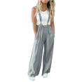 thumbnail image 2 of LEBONYARD Women's Off-Shoulder Romper - Beach Vacation Outfit,Women's Solid Color Suspender Wide Leg Pants Casual Comfortable Fashionable Street Style Jumpsuit Gray M, 2 of 7