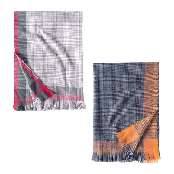 Curve Muse Women Long Shawl Winter Warm Border Contrast Color Lattice Large Scarf-2 Pack-Pack C