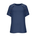 thumbnail image 4 of Tops de Mujer, Manga Corta Sólida Cuello Redondo Botón Arriba Blusa Casual de Negocios, 4 of 9