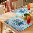 thumbnail image 4 of Coastal Octopus Blue Placemats Set of 12 Summer Beach Nautical Coral Starfish Place Mats Indoor Wipeable Table Mats Washable Dining Table Placemats for Kitchen Holiday Party Home Decor 13x19 Inch, 4 of 9