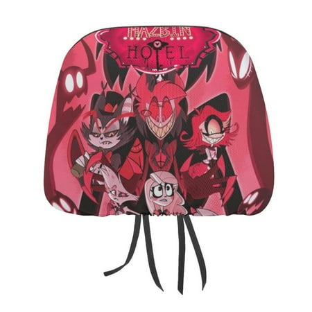 Hazbin Hotel Poster Car Headrest Cover Decor Vehicles Seat Pillow Cover Protector Accessories Auto Front/Rear Seats Head Rest Cover Universal Fit Most Cars Sedan SUV Van