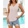 thumbnail image 4 of Merokeety Womens Summer Striped V Neck Button Down Casual Tank Top Beige m, 4 of 6
