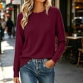 thumbnail image 2 of TEAJOPSUU Women's Fall Winter Sweaters Comfy Crew Neck Long Sleeve Ribbed Shirts Blouses Casual Solid Trendy Scalloped Hem Pullover Sweater Tops B-Burgundy, 2 of 9