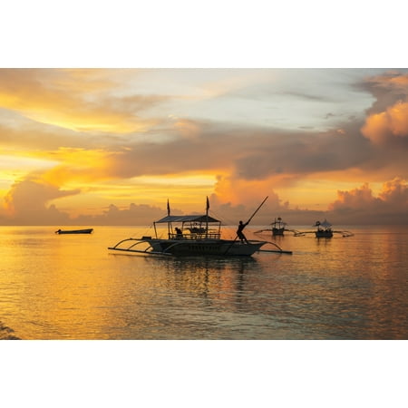 Furniture Stores Long Beach Island Nj Beautiful sunrise in Alona Beach a man moving his boat to reach the shore with a long stick Panglao Island Bohol Philippines Canvas Art - Luis Martinez Design Pics (19 x 12) ()