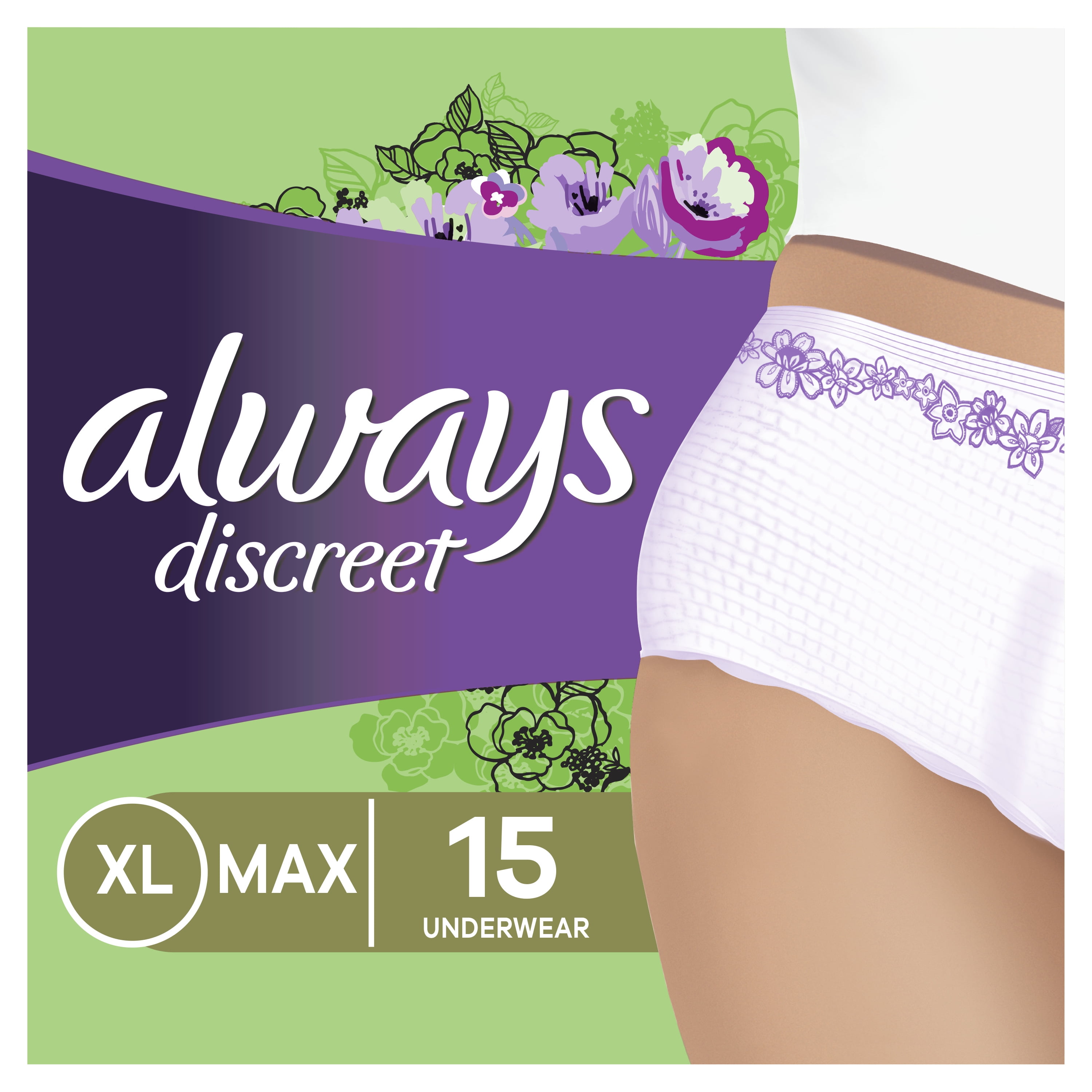Always Discreet Max Incontinence Underwear for Women, XL, 15 ct