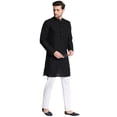thumbnail image 4 of In-Sattva Men's Indian Mandarin Collar Handcrafted Fine Embroidered Kurta Tunic; Black ; LG, 4 of 6