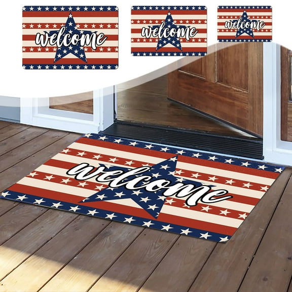 Wzzjkit Patriotic Door Mat 4th of July Doormat Independence Day Decorative Red White and Blue Welcome Mat Non Slip Rubber Backing Outdoor Indoor Entryway Floor Mats Home Festival Decor