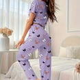 thumbnail image 4 of Womens Butterfly Print Pajama Set Short Sleeve Crew Neck Top Long Pants Soft Loungewear Casual Sleepwear Nightwear, 4 of 6
