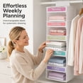 thumbnail image 3 of 5‑Tier Weekly Hanging Fabric Clothes Organizer Shelf, Daily Outfit Storage with Side Mesh Pockets, Wardrobe Hanging Caddy for Bedroom Dorm Apartment Home Tidying, 3 of 7
