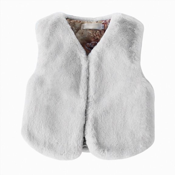 Ulanda Kids Girls Faux-Fur Vest Winter Padded Open Front Sherpa Sleeveless Outwear Toddler Thick Fuzzy Warm Fleece Jackets (Light Gray, 6-7 Years)