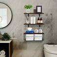 thumbnail image 5 of Floating Shelves, 3 Set Wall Mounted Wood Bathroom Shelves with Wire Storage Basket & Hooks, Farmhouse Floating Shelf Bathroom Accessories for Bedroom, Living Room, Kitchen, Bathroom Decor – Brown, 5 of 7