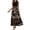 Brown, variant on Women's Sleeveless Color Block Maxi Dress with Solid Black Bodice and Bold Leaf Print Tiered Skirt Featuring Adjustable Drawstring Waist and Hidden Side Pockets Green XXL