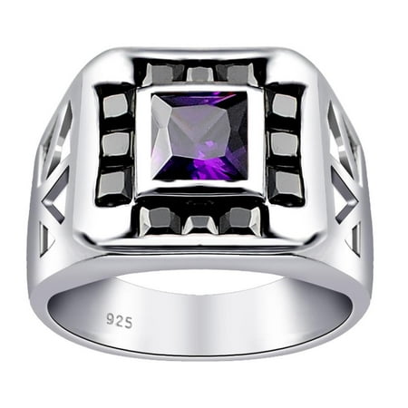 Orchid Jewelry 925 Sterling Silver Art Deco Vintage Ring with Sapphire & Amethyst CZ Size -7