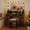 thumbnail image 5 of Costway Vanity Desk Makeup Table with with Stool Large Mirror 3-Color Lights for Bedroom Brown, 5 of 10