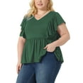 thumbnail image 4 of Agnes Orinda Women's Plus Size Valentines Day Tops V Neck Ruffle Sleeve Pleated Peplum Blouse 3X Green, 4 of 5