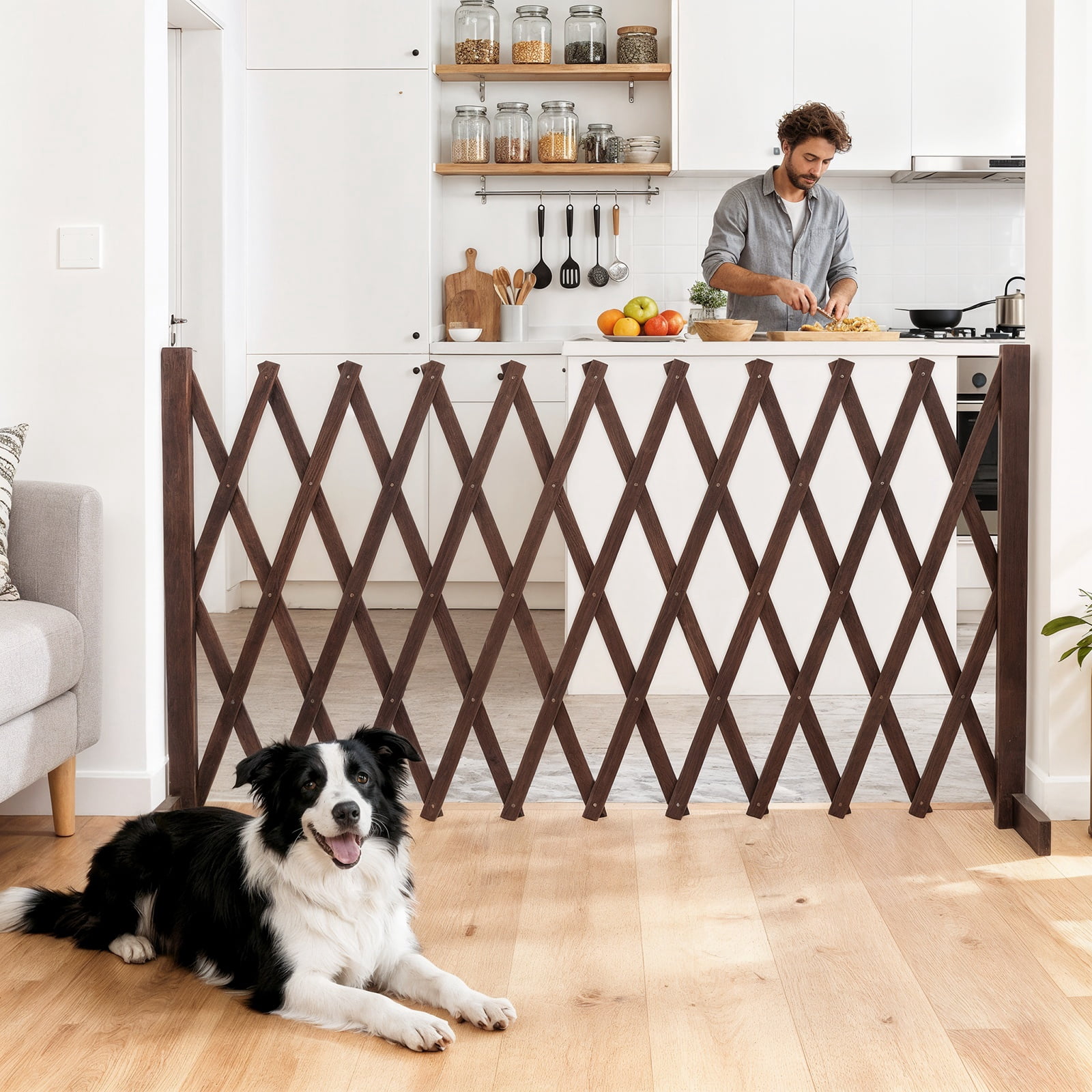 3D Expandable Thickened Wooden Fence, Retractable Safety Pet Gate, Indoor Outdoor Partition Fence for Yard Garden Play Area Holiday Decor