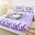 thumbnail image 3 of Manfei Kawaii Wild Frog Bed Sheets,Country Floral Lavender King Sheets,Green Purple Sheet Set For Boys Girls,Luxury Bedroom Decor,4pcs, 3 of 7