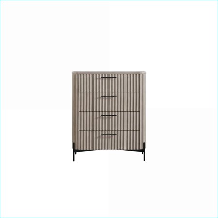 Chests & Wardrobes | 4-Drawer Taupe Chest with Reeded Fronts | Solid Wood+MDF