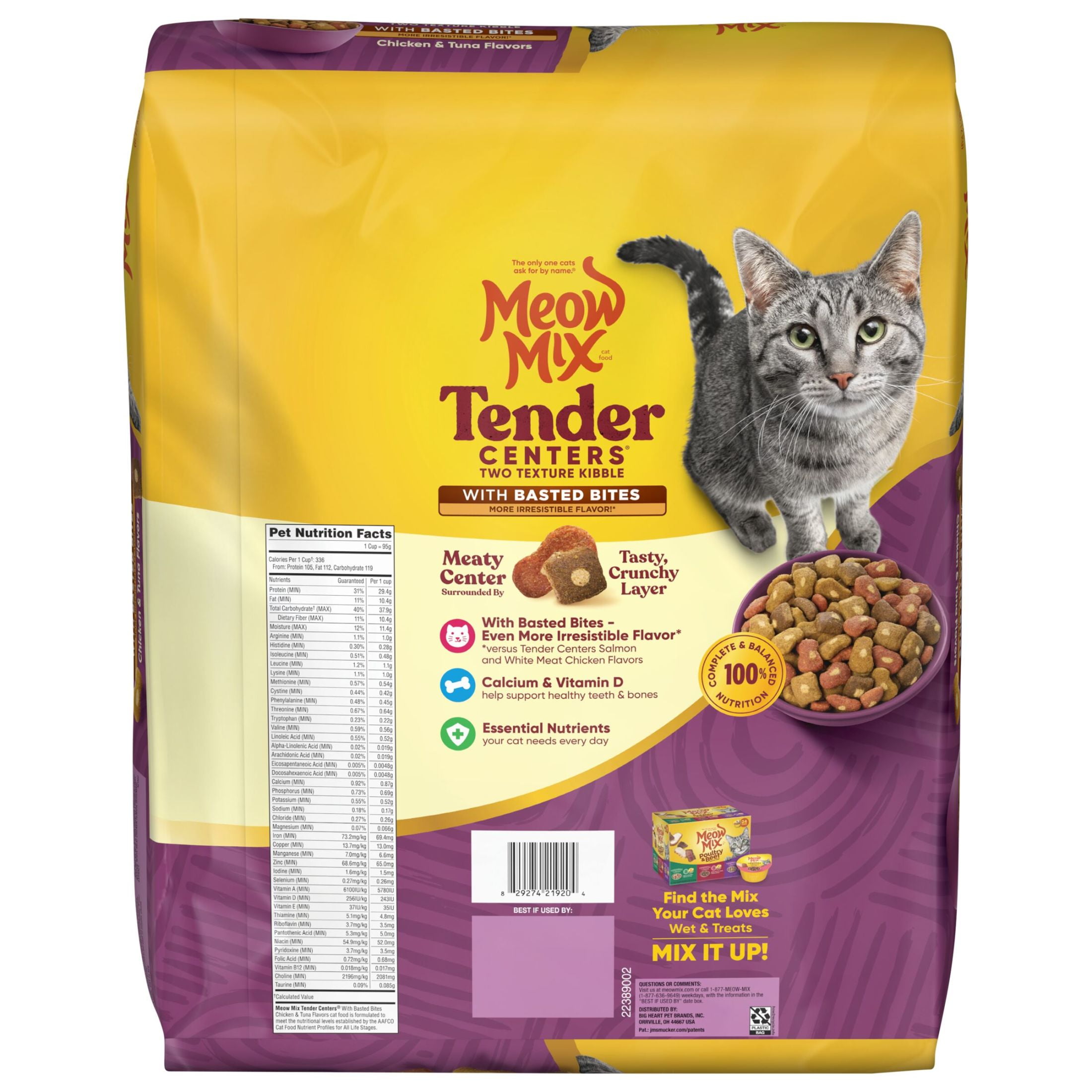 Meow Mix Tender Centers Basted Bites, Chicken & Tuna Flavors, Dry Cat Food, 13.5 lb. Bag
